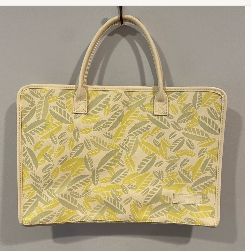 Jafra Cosmetics yellow and green leaves water resistant tote